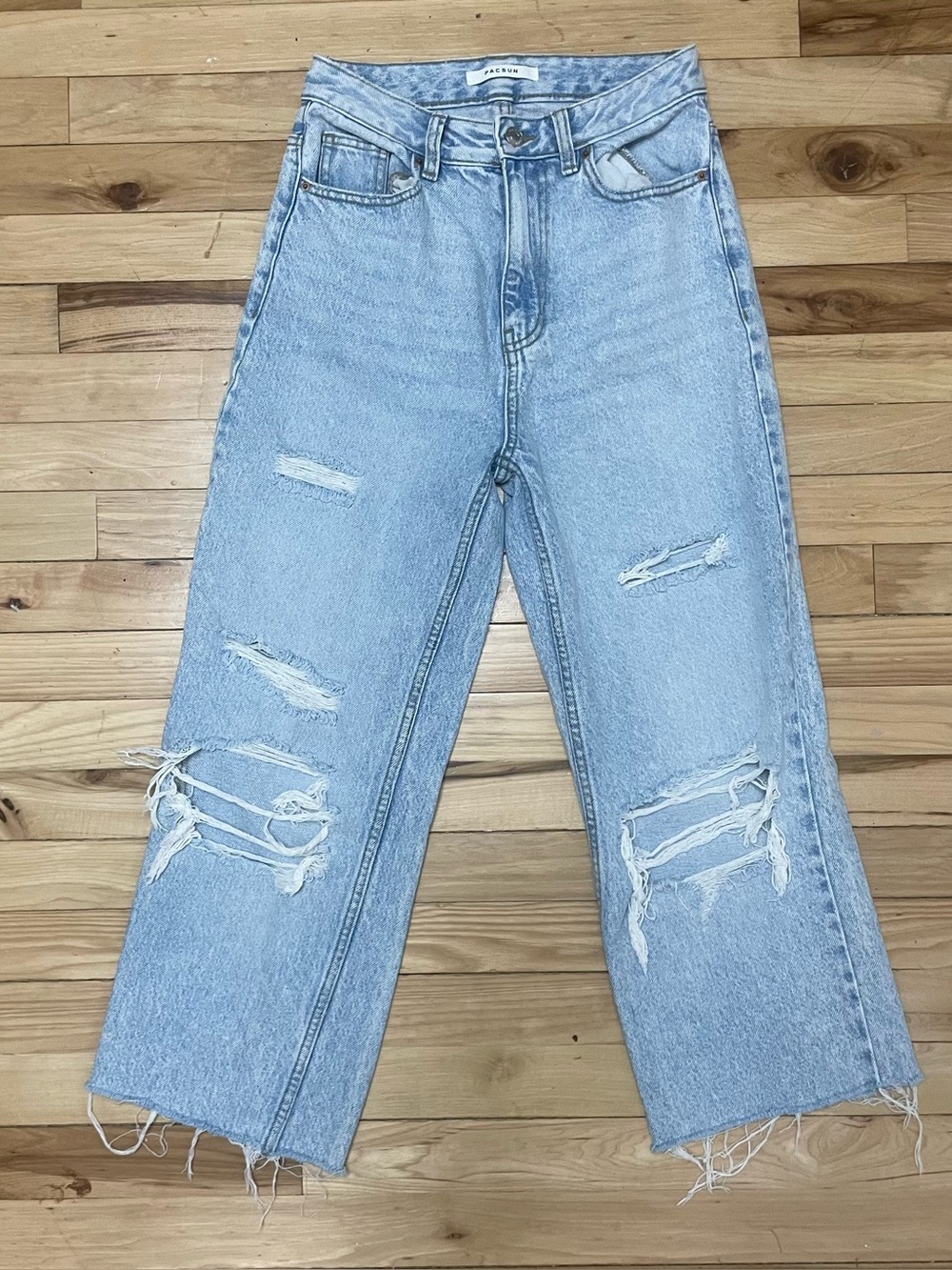 Cropped 90s boyfriend jeans ripped distressed raw hem Pacsun
